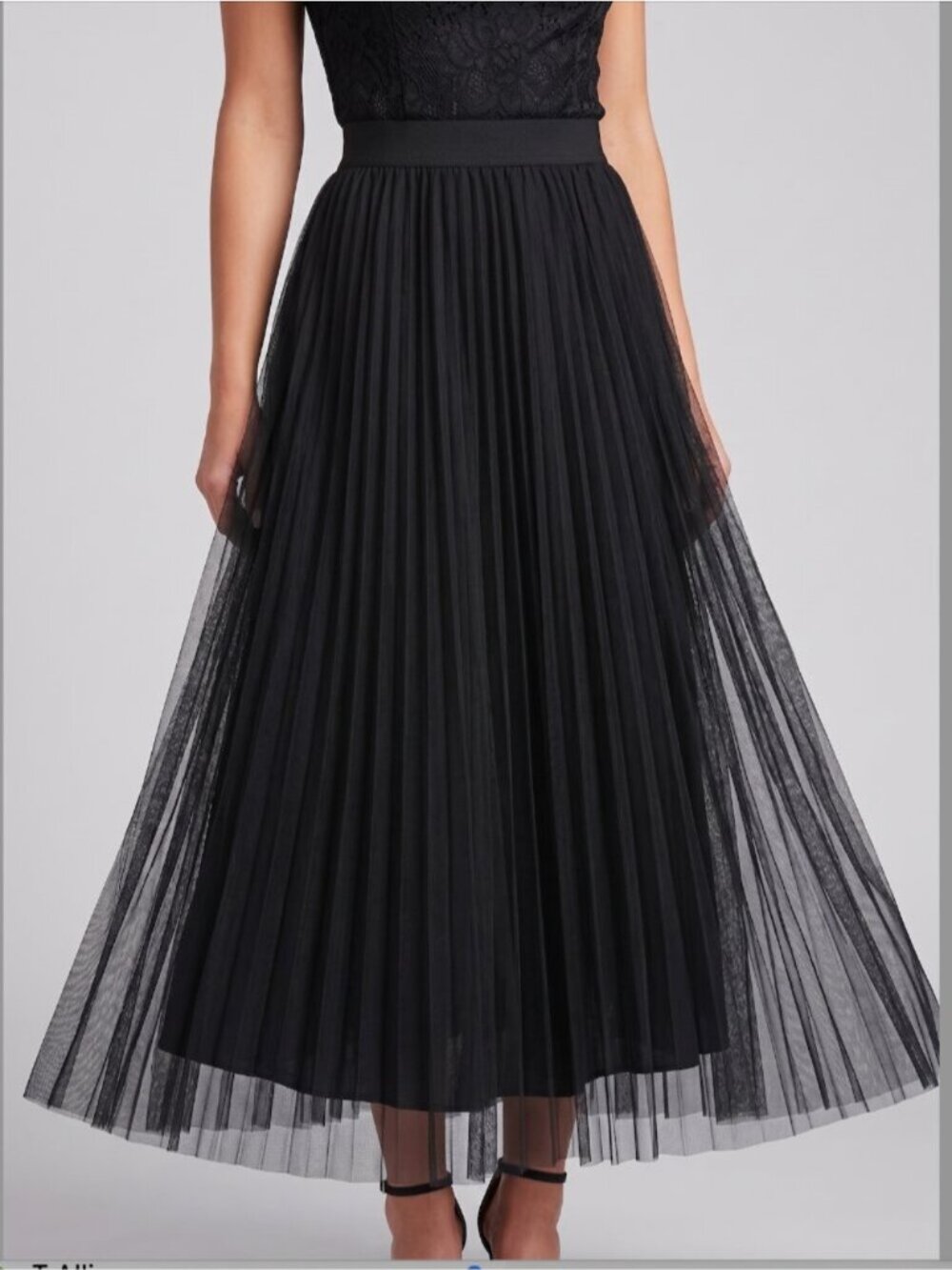 Black Pleated  Mesh Tulle High Waist A-Line Layered Skirt